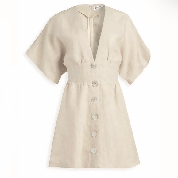NEW REFORMATION BEIGE LINEN MINI DRESS - Picture 7 of 8
